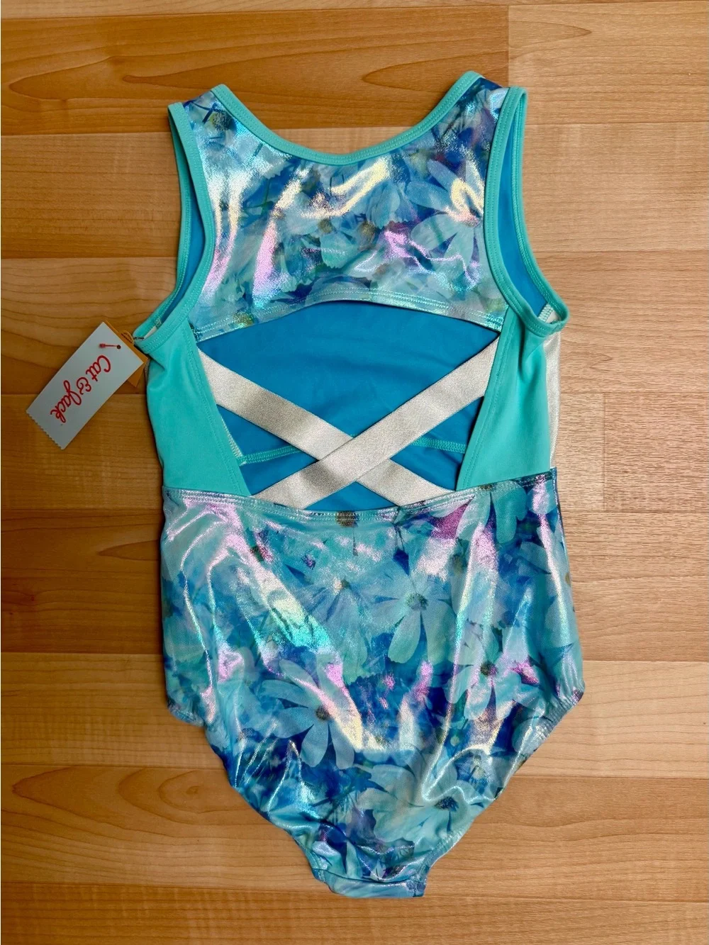 NWT Cat & Jack Girls Gymnastics Leotard Size L 10/12 Aqua Floral